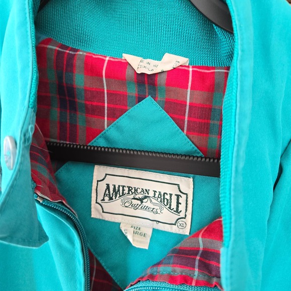 VTG 80s American Eagle Mens Bomber Jacket Windbreaker XL Teal Blue Green Retro - Picture 3 of 11